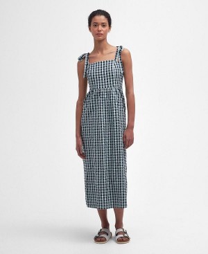 Barbour Abigail Gingham Midi Dress Blå | BABO89631