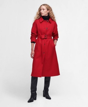 Barbour Alberta Wool Trench Coat Rød | BABO89378