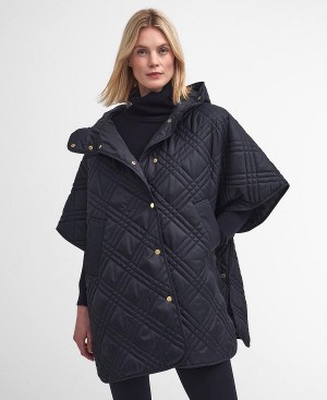 Barbour Astor Quilted Cape Sort Mørkerød | BABO89363