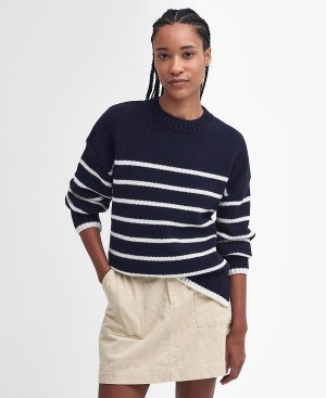 Barbour Belmore Striped Crew Neck Jumper Mørkeblå | BABO89708