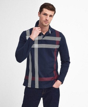 Barbour Blaine Tartan Long-sleeved Polo Shirt Mørkeblå | BABO88237