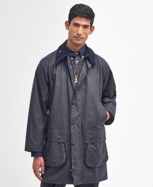 Barbour Border® Wax Jacket Mørkeblå | BABO87212