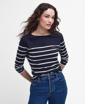 Barbour Bradley Striped Long-sleeved T-shirt Mørkeblå | BABO89536