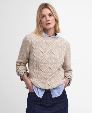 Barbour Burne Argyle Crew Neck Jumper Beige | BABO89737