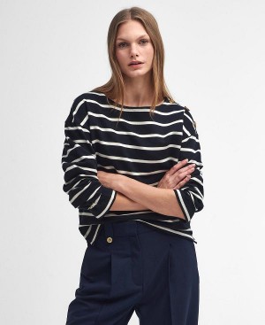 Barbour Caroline Striped Sweatshirt Sort Striber | BABO89814