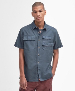 Barbour Catterick Short-sleeved Oxford Shirt Blå | BABO87777