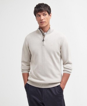 Barbour Cotton Half Zip Jumper Hvide | BABO88607