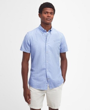 Barbour Crest Poplin Tailored Short-sleeved Shirt Blå | BABO87709