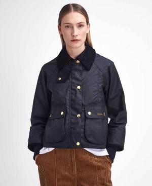 Barbour Cropped Beadnell Waxed Jacket Sort | BABO89233