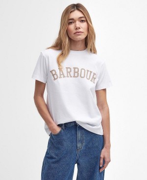 Barbour Ella Logo T-shirt Hvide | BABO89560