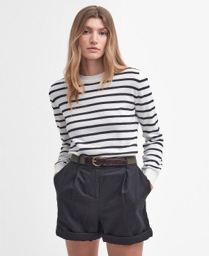 Barbour Ellewood Striped Crew Neck Jumper Mørkeblå | BABO89694