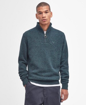 Barbour Essential L/Wool Half Zip Jumper Påfugl | BABO88528