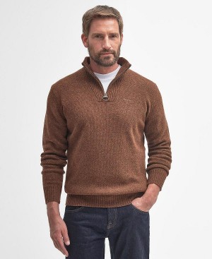 Barbour Essential L/Wool Half Zip Jumper Brune | BABO88551