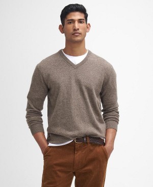 Barbour Essential V-neck Jumpers Beige | BABO88655