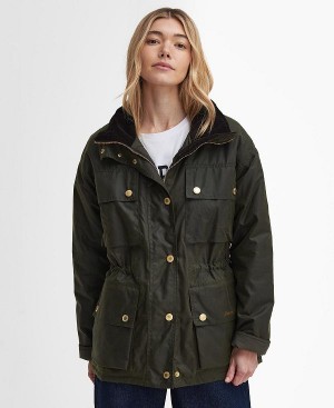 Barbour Eva Waxed Jacket Olivengrøn Brune | BABO89210