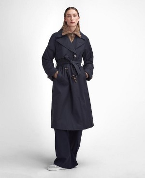 Barbour Gwyn Showerproof Trench Coat Sort Mørkerød | BABO89417