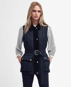 Barbour Lily Belted Gilet Mørkeblå | BABO89445