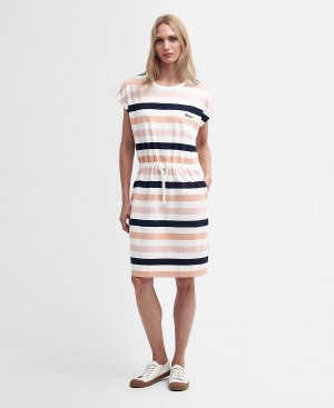 Barbour Marloes Striped T-shirt Dress Mørkeblå Abrikos | BABO89595