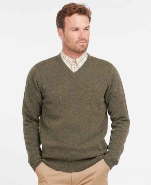 Barbour Nelson Essential V Neck Jumper Olivengrøn | BABO88515