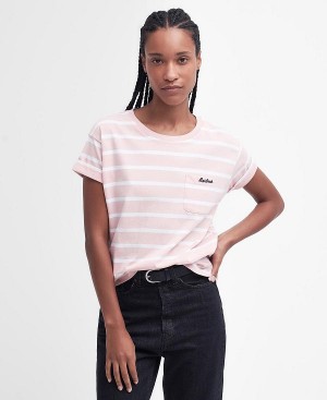 Barbour Otterburn Stripe T-shirt Lyserød | BABO89545