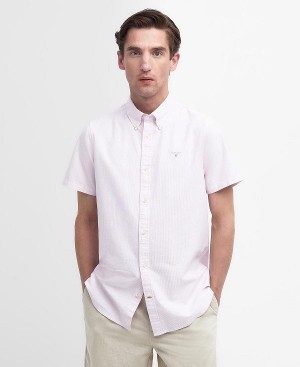 Barbour Oxford Tailored Short-sleeved Pinstripe Shirt Lyserød | BABO87705