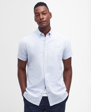 Barbour Oxford Tailored Short-sleeved Pinstripe Shirt Blå | BABO87706