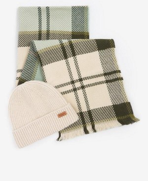 Barbour Pendle Beanie & Blair Scarf Gift Set Hvide | BABO90019