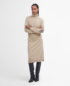 Barbour Pendle Knitted Midi Dress Beige | BABO89638