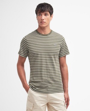 Barbour Ponte Striped T-shirt Olivengrøn | BABO88369