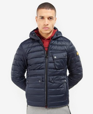 Barbour Racer Ouston Hooded Quilted Jacket Mørkeblå | BABO87295