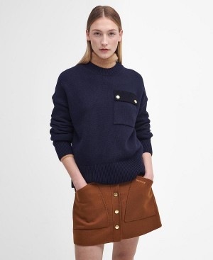 Barbour Reighton Crew Neck Jumper Mørkeblå | BABO89763