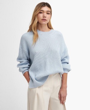 Barbour Rib-stitch Crew Neck Jumper Blå | BABO89771