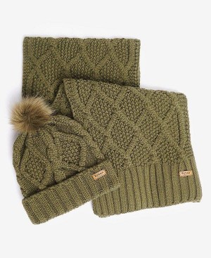 Barbour Ridley Beanie & Scarf Gift Set Olivengrøn | BABO90046