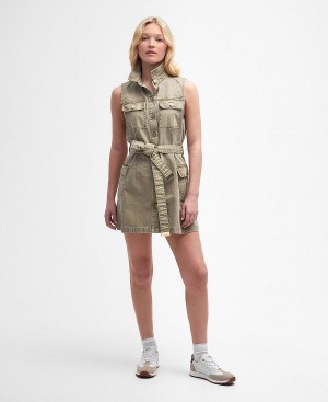 Barbour Tamsin Denim Mini Dress Khaki | BABO89623