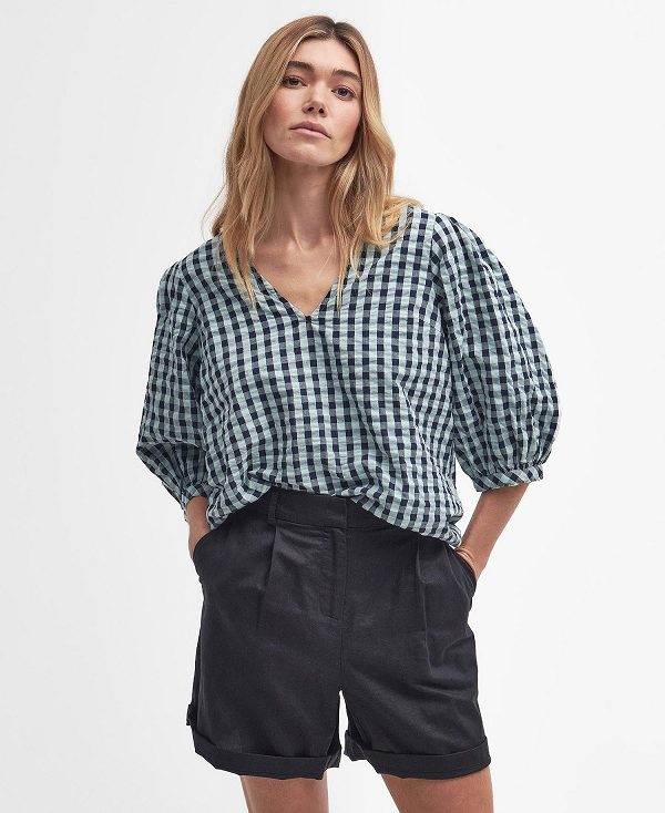 Barbour Abigail Gingham Blouse Blå | BABO89496