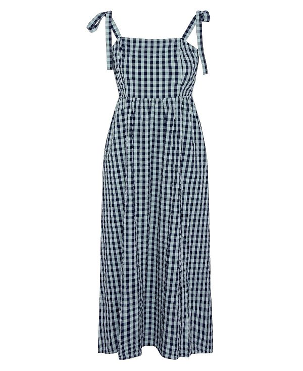 Barbour Abigail Gingham Midi Dress Blå | BABO89631