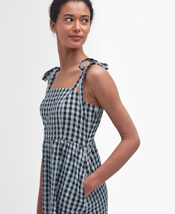 Barbour Abigail Gingham Midi Dress Blå | BABO89631