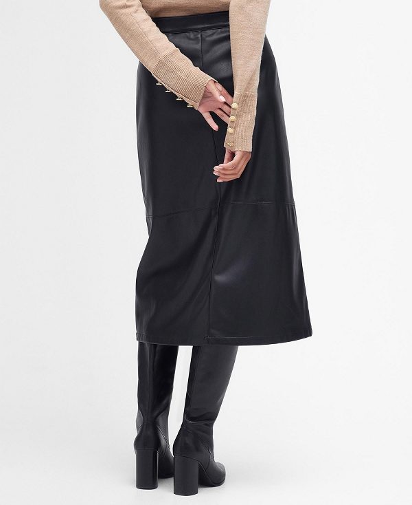 Barbour Alberta Faux-leather Midi Skirt Sort | BABO89588