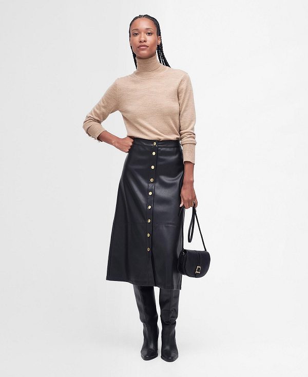 Barbour Alberta Faux-leather Midi Skirt Sort | BABO89588