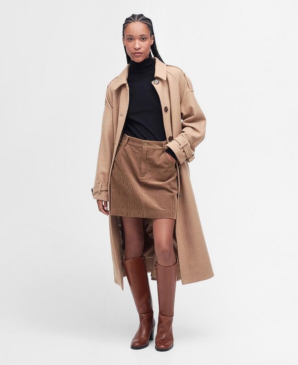 Barbour Alberta Wool Trench Coat Brune | BABO89383