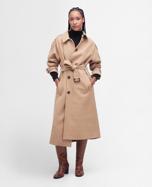 Barbour Alberta Wool Trench Coat Brune | BABO89383