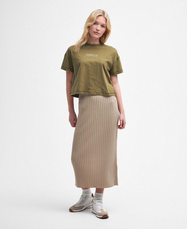 Barbour Alicia Knitted Midi Skirt Beige | BABO89616