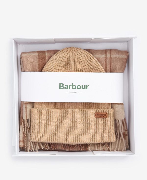 Barbour Aubrey Beanie & Scarf Gift Set Brune | BABO90042