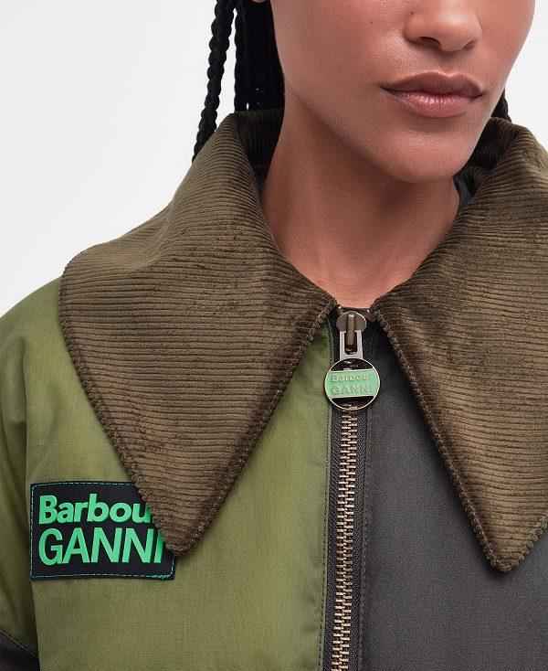 Barbour Barbour X Ganni Bomber Wax Jacket Olivengrøn Khaki | BABO89186