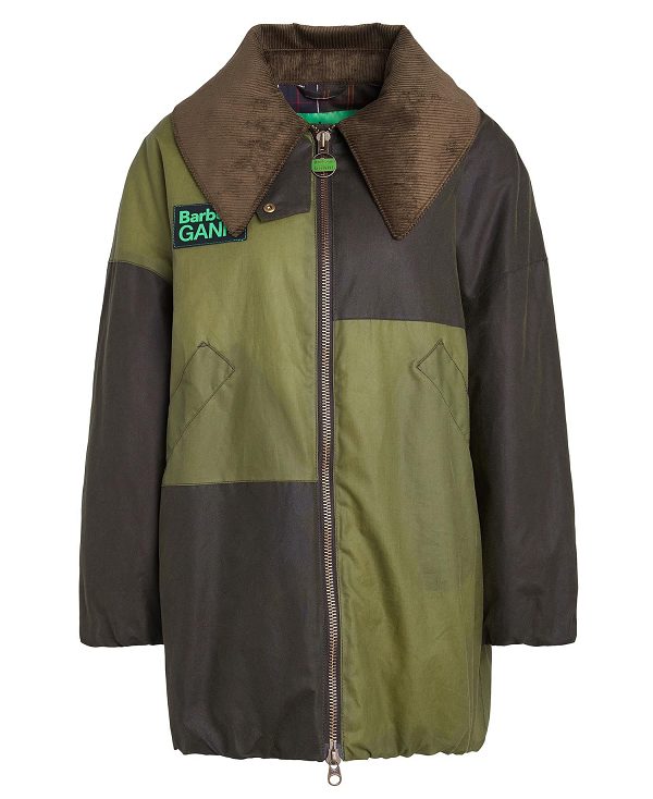 Barbour Barbour X Ganni Bomber Wax Jacket Olivengrøn Khaki | BABO89186