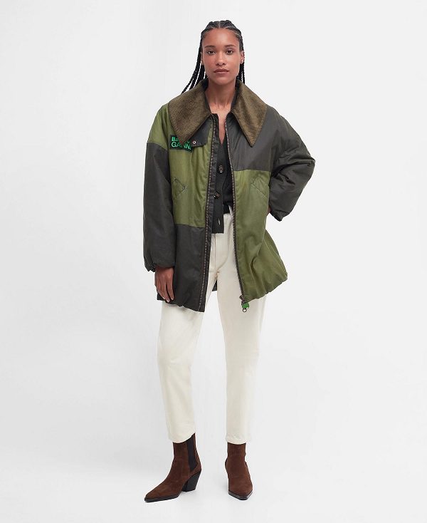 Barbour Barbour X Ganni Bomber Wax Jacket Olivengrøn Khaki | BABO89186