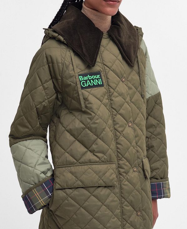 Barbour Barbour X Ganni Burghley Quilted Jacket Olivengrøn | BABO89278