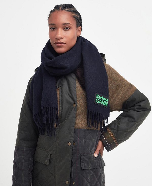 Barbour Barbour X Ganni Scarf Mørkeblå | BABO90066