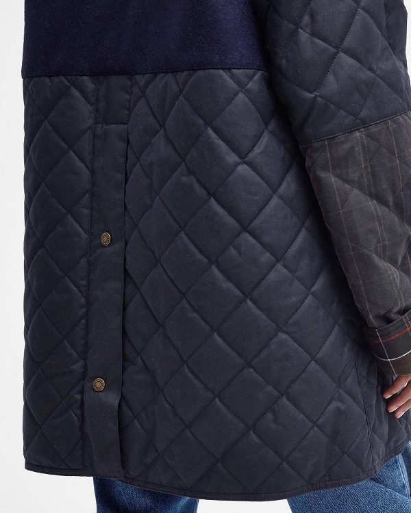 Barbour Barbour X Ganni Short Burghley Quilted Wax Jacket Mørkeblå | BABO89184