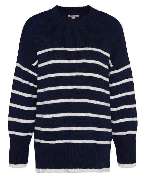 Barbour Belmore Striped Crew Neck Jumper Mørkeblå | BABO89708